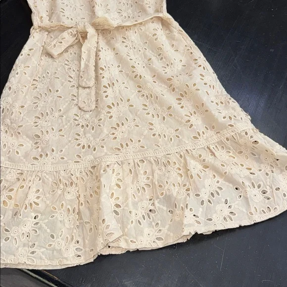 roolee cream colored eyelet dress. size xs. zipper. tie around waist. excellent. - Picture 6 of 8